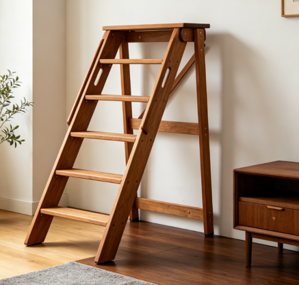 Five-Tier Solid Wood Folding Ladder for Home Use
