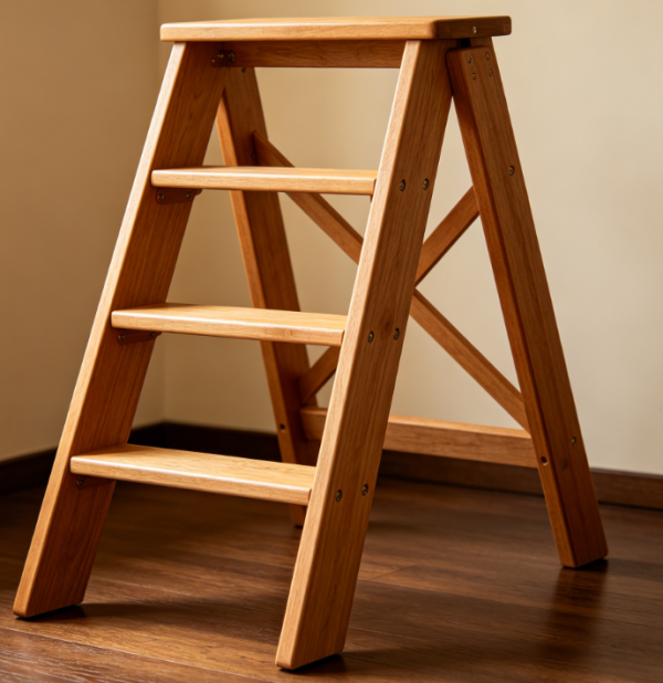 X-Shaped Support Three-Tier Solid Wood Folding Ladder for Home Use