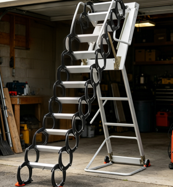 12-Step Retractable Alloy Loft Staircase | With Handrail and Handlebar | Wall-Mounted Folding