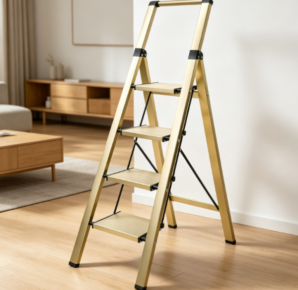 4-Step Aluminum Alloy Folding Ladder Stool | 150kg Load Capacity | Anti-Slip Wide Steps | Suitable for Home, Kitchen, and Garden Use