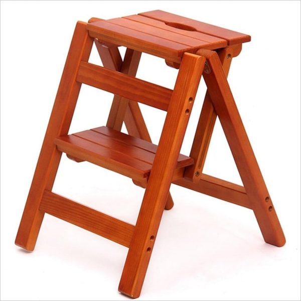 Solid Wood 2-Step Folding Ladder Stool, Home Use