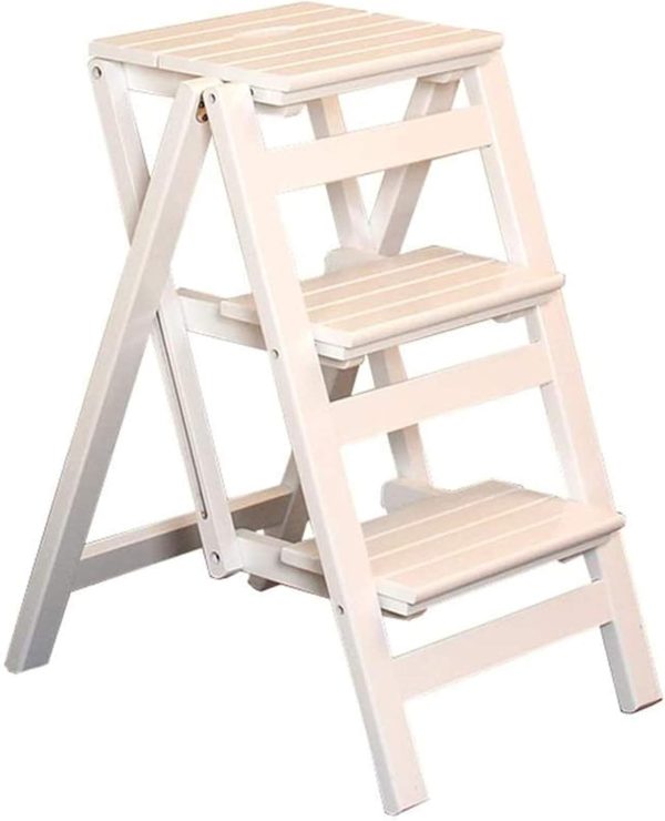 Portable Folding Wooden Ladder, Dual-Use Display Stand