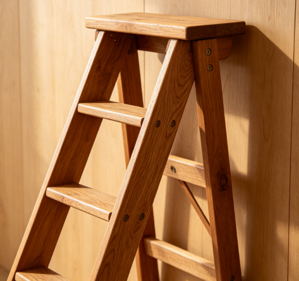 Solid Wood Folding Ladder for Home Use (Wide)